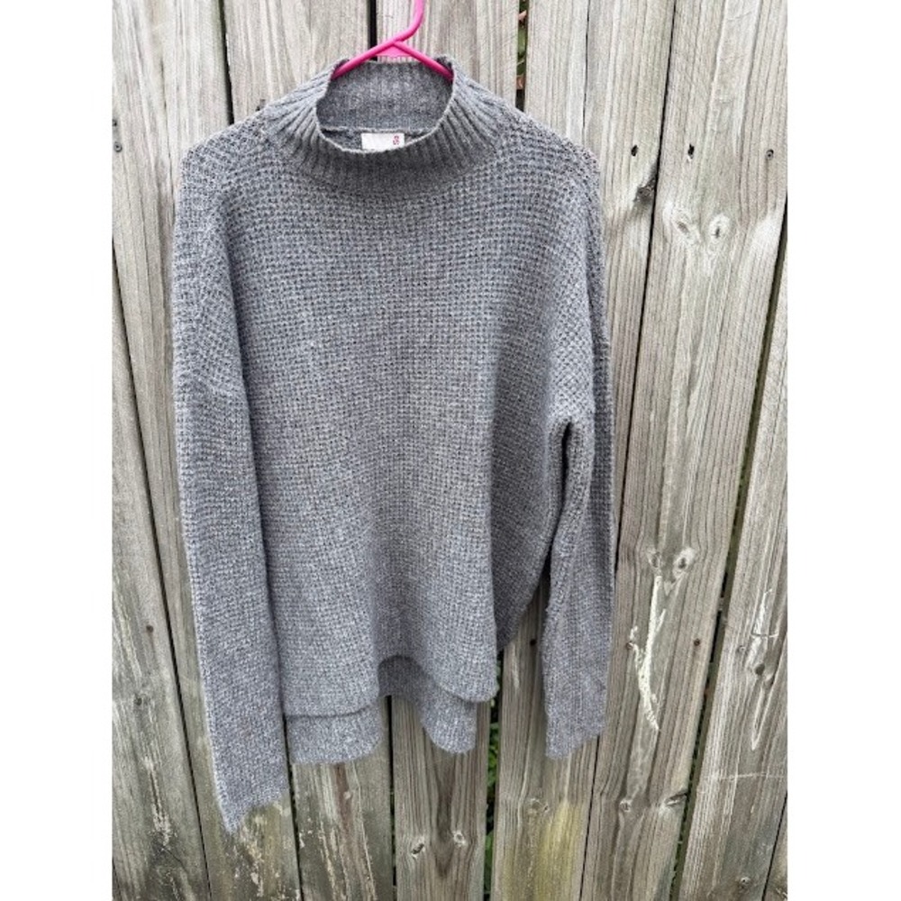 Gorpcore Minimalist SO Waffle Knit Sweater S Grey Mock Neck High Low Pullover